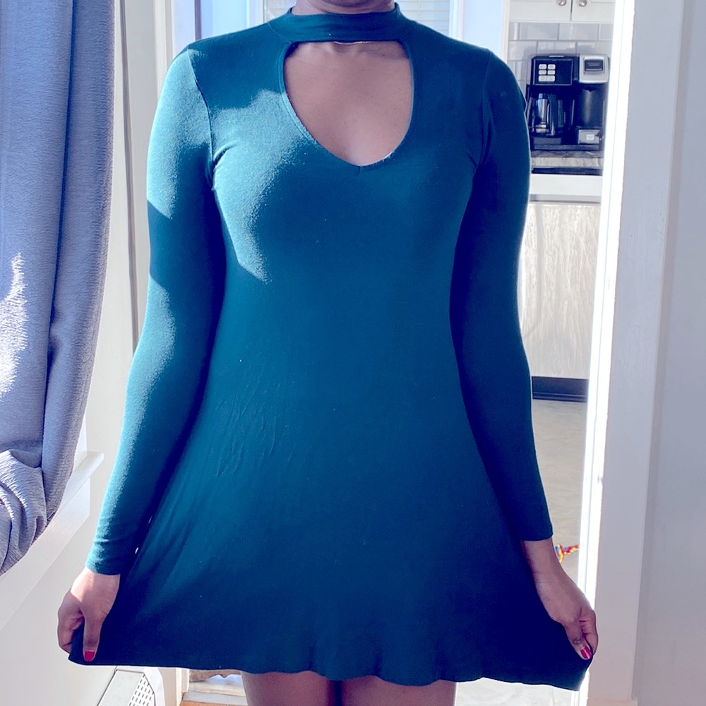 Express Hunter Green Cut Out Long Sleeve Mini Dress Size S
